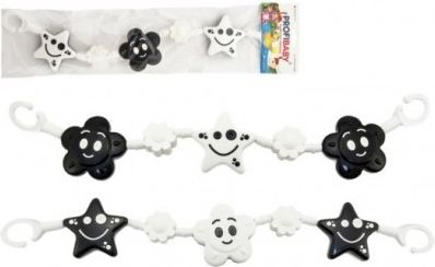 Řetěz/zábrana kytička,hvězdička plast 45cm černobílá v sáčku 0+