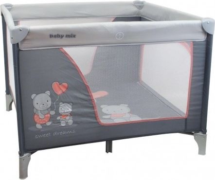 Dětská skládací ohrádka Baby Mix 106x106 medvědi pink-grey, Šedá - obrázek 1