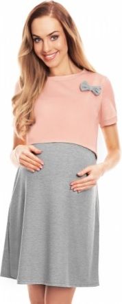 Be MaaMaa Těhotenská, kojící noční košile s mašličkou, kr. rukáv - růžovo/šedá, Velikosti těh. moda L/XL - obrázek 1