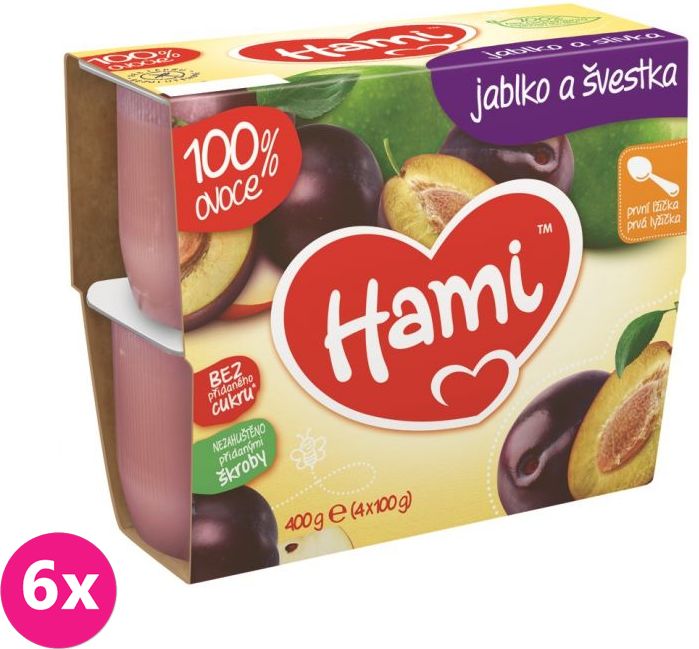 6x HAMI 100 % ovoce švestka a jablko (4 x 100 g) - ovocný příkrm - obrázek 1