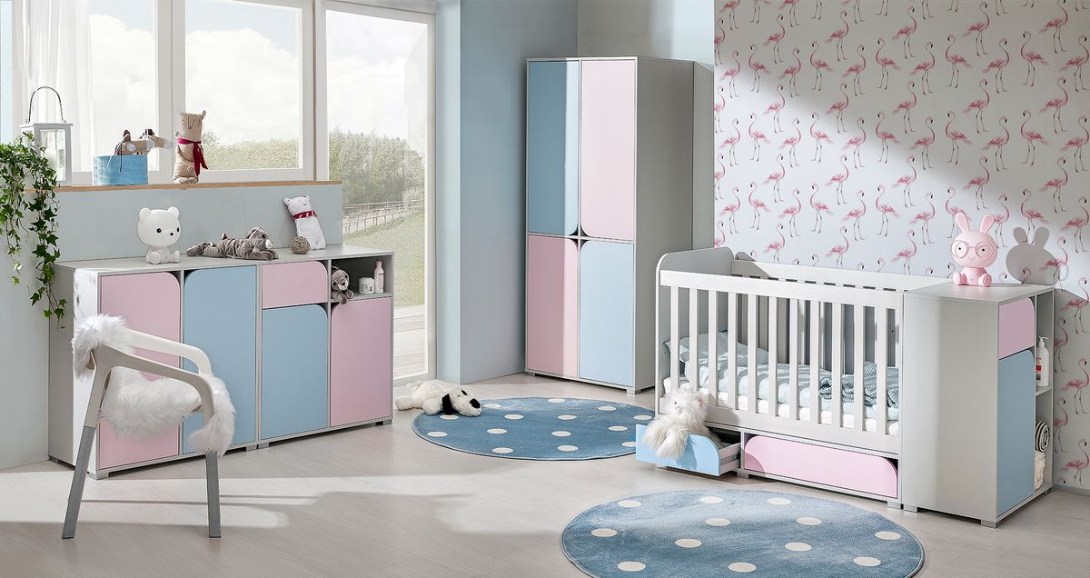 Ourbaby dětská komoda Mimo lamino modrá růžová - obrázek 3