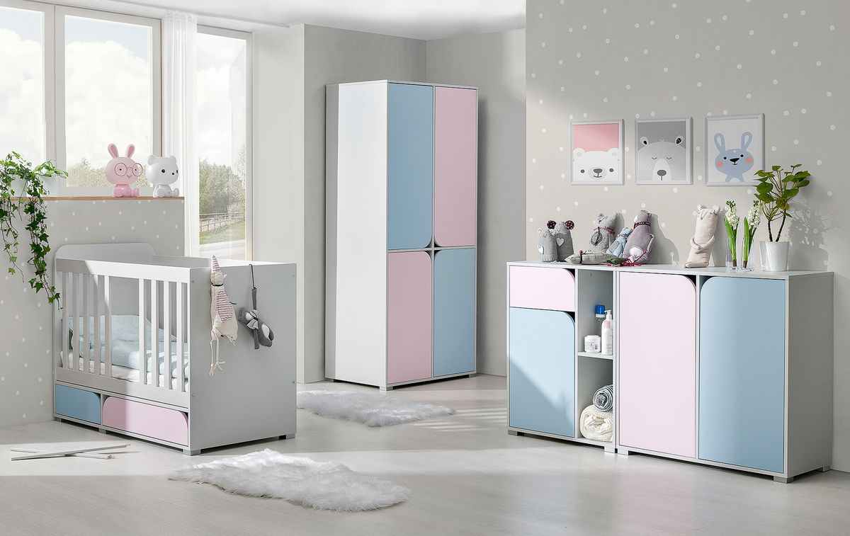 Ourbaby dětská komoda Mimo lamino modrá růžová - obrázek 4