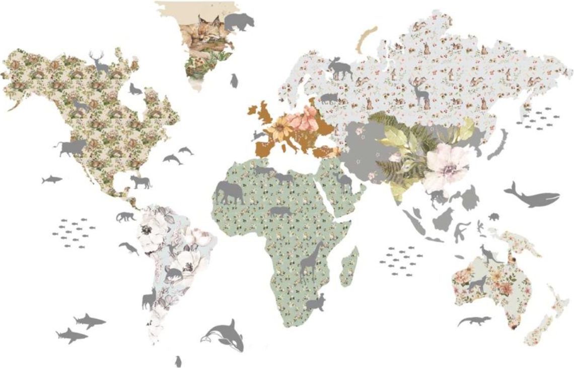 Samolepka na zeď Dekornik Mapa Flowers 30415-0, 180x107 cm - obrázek 3