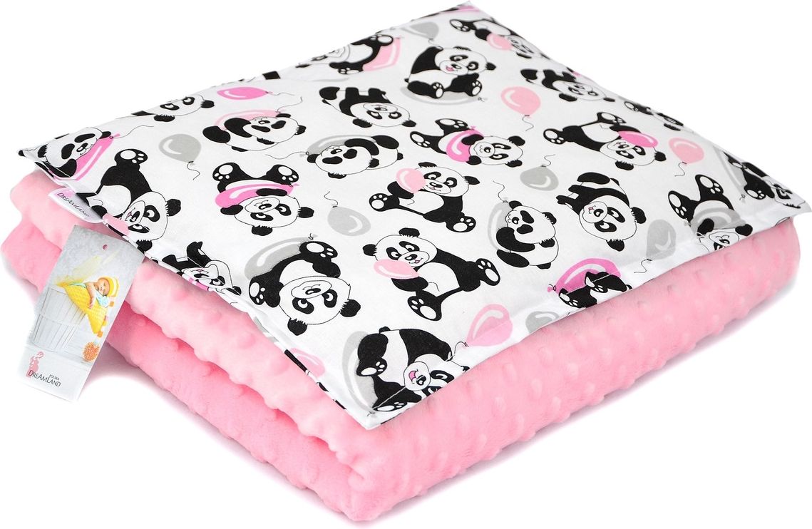 Dětská deka a polštář M Panda - růžová - obrázek 1