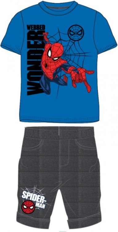 E plus M - Chlapecká letní souprava / set tričko + šortky Spiderman MARVEL - modrá 110 - obrázek 1