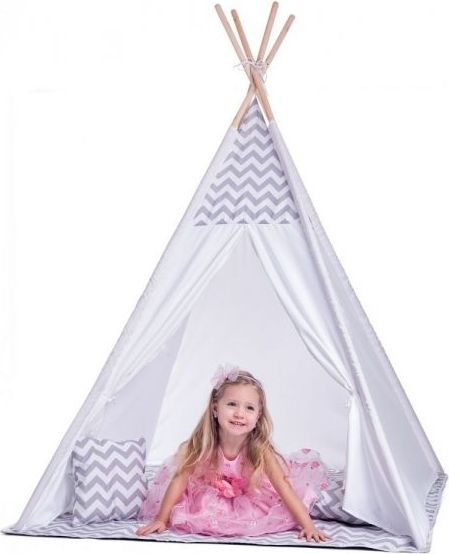 Stan pro děti teepee, týpí s výbavou - bílo/šedy - obrázek 1