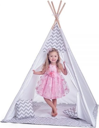 Stan pro děti teepee, týpí s výbavou - bílo/šedy - obrázek 4