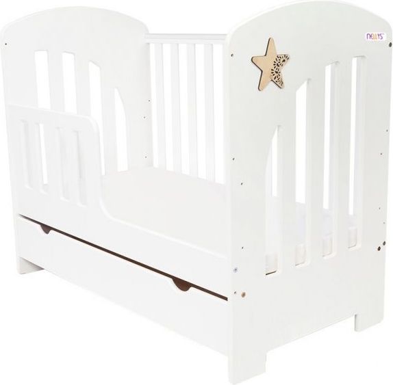Nellys Dřevěná postýlka EXKLUSIVE STAR 2 v 1 se šuplíkem, 120 x 60 cm - bílá - 120x60 - obrázek 4