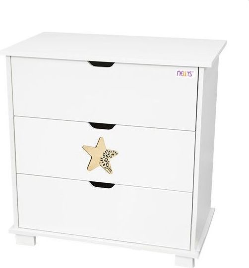 Nellys Sada Star postýlka se šuplíkem  2v1, 120 x 60 cm, komoda + zavinovačka zdarma, bílá - obrázek 2