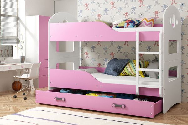FALCO Patrová postel Domino 90x200 bílá/růžová - obrázek 1