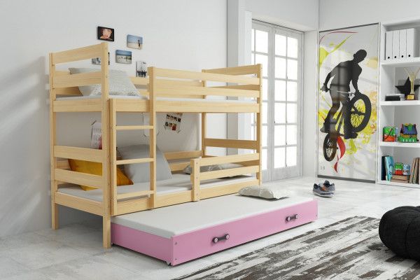 FALCO Patrová postel s přistýlkou Norbert borovice/růžová - obrázek 1