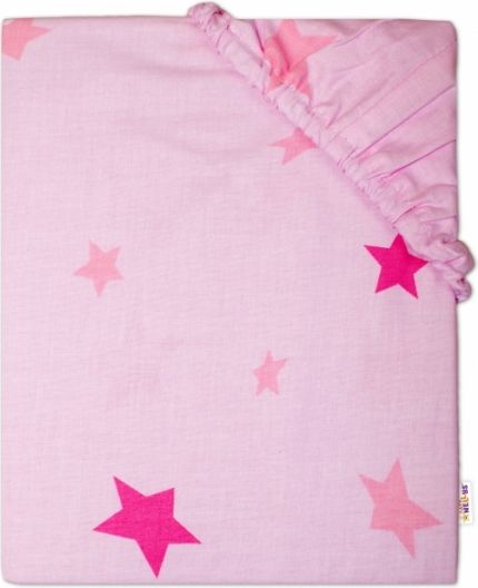 Baby Nellys Baby Nellys Dětské bavlněné prostěradlo do ohrádky, 90x90cm - Hvězdičky růžové - obrázek 1