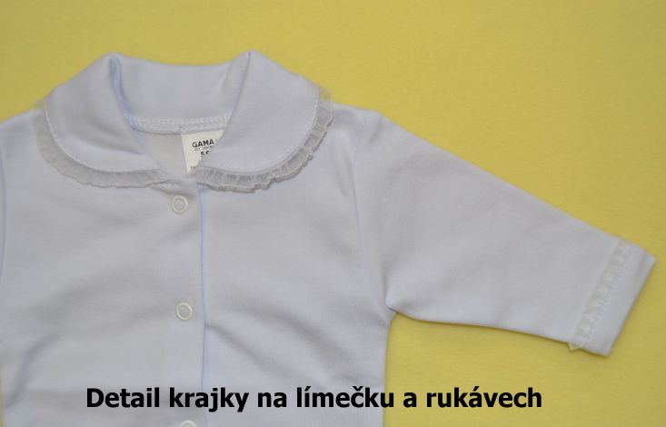 Bílé kojenecké body Gama s límečkem, krajkou a dlouhým rukávem velikost 62 - obrázek 3