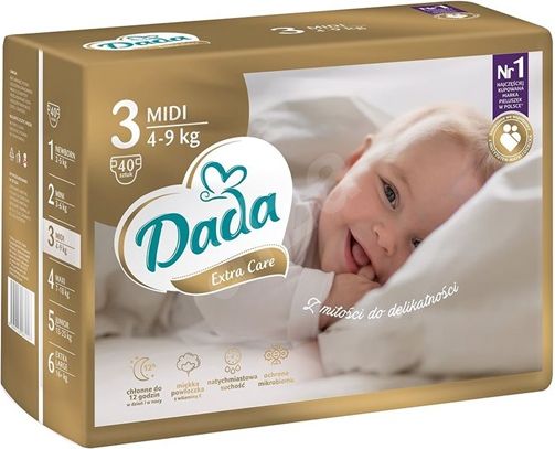 Dada | Dada | Dětské jednorázové pleny DADA Extra Care 3 MIDI 4-9 kg 40 ks | Bílá | - obrázek 1