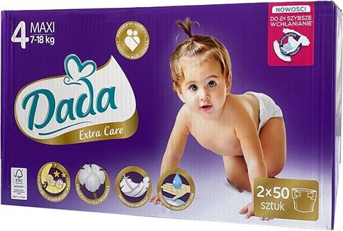 Dada | Dada | Dětské jednorázové pleny DADA Extra Care 4 MAXI 7-18 kg 100 ks VÝHODNÝ BOX | Bílá | - obrázek 1