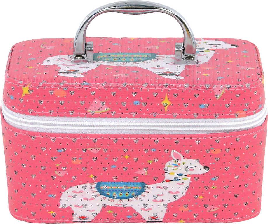 Kufřík dětský kosmetický lama se zrcadlem na zip růžový pro holčičky - obrázek 1