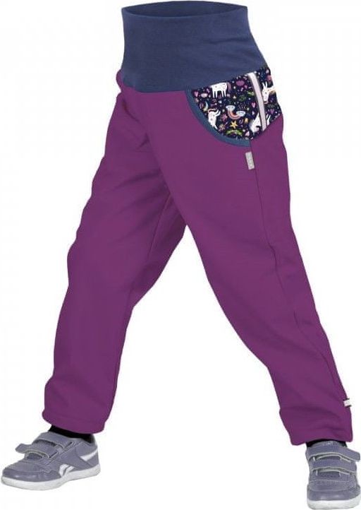 Unuo dívčí softshellové kalhoty s fleecem Jednorožci 128 - 134 fialová - obrázek 1