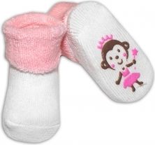 Ponožky kojenecké froté protiskluzové - OBRÁZEK bílé s růžovou - 0-6měs. - obrázek 1