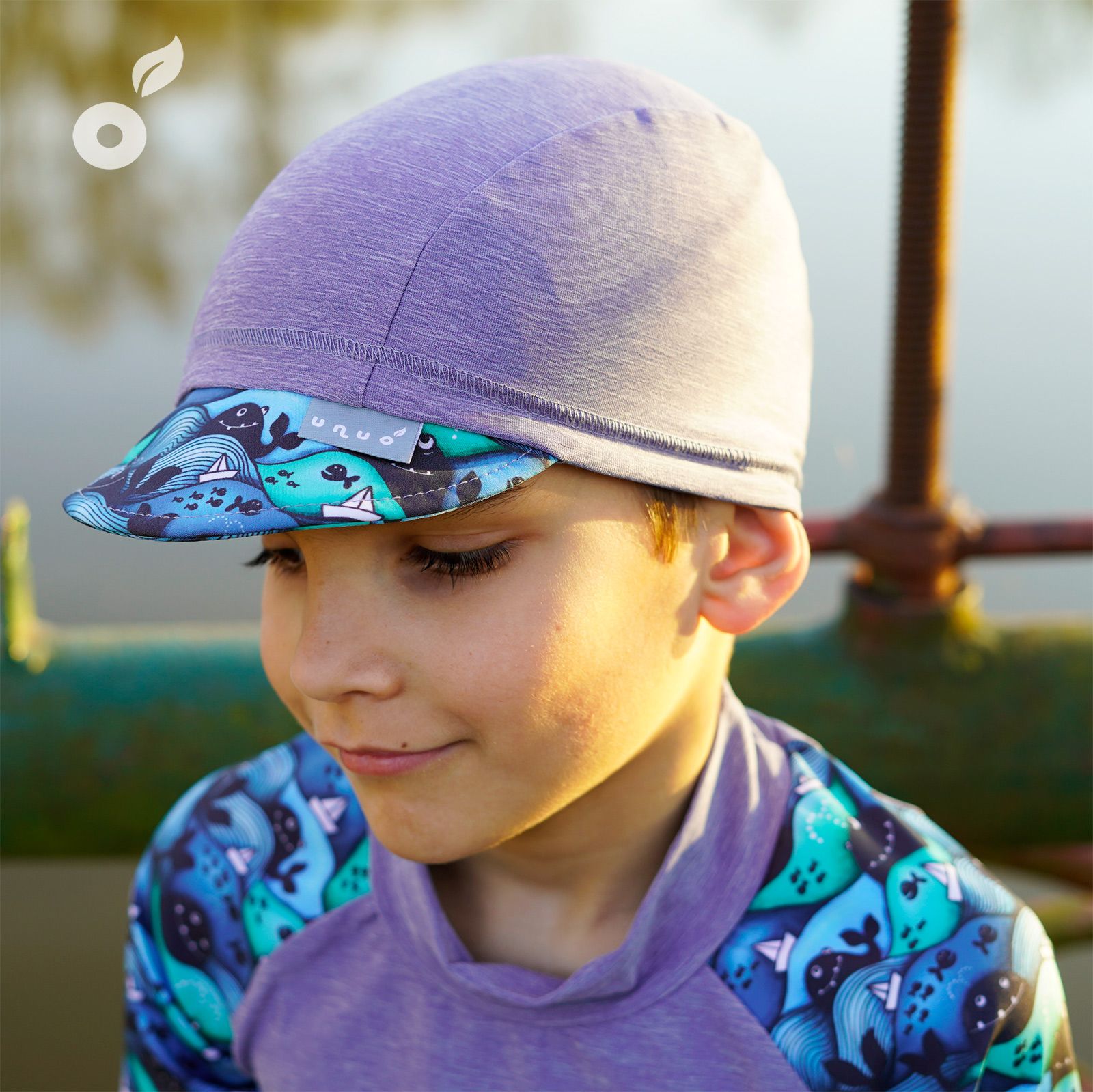 Unuo, Funkční čepice s kšiltem UV 50+, Žíhaná holubičí šedá, Velryby holka (Unuo functional UPF 50+ cap with peak) Velikost (Size): XS (42 - 44 cm) - obrázek 8