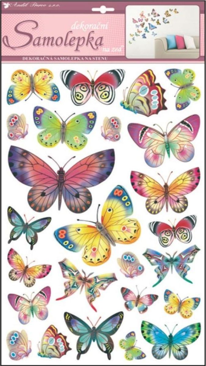 Anděl Samolepky na zeď Barevní motýli různé velikosti 48 x 29 cm - obrázek 1