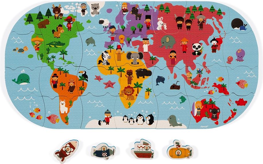 Janod Hračka do vody puzzle Mapa světa 28 ks - obrázek 1