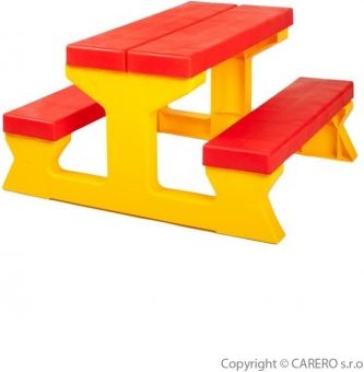 Dětský zahradní nábytek - Stůl a lavičky červeno-žlutý, Červená - obrázek 1