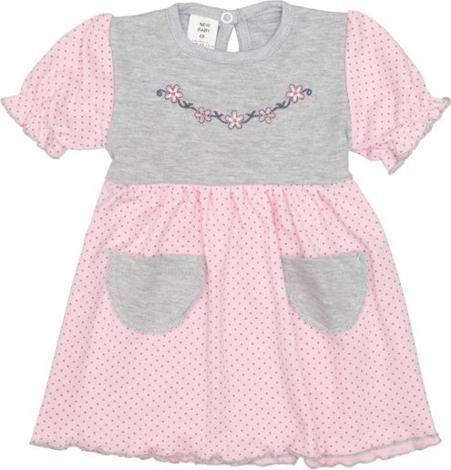 NEW BABY | New Baby Summer dress | Kojenecké šatičky s krátkým rukávem New Baby Summer dress růžovo-šedé | Růžová | 62 (3-6m) - obrázek 1