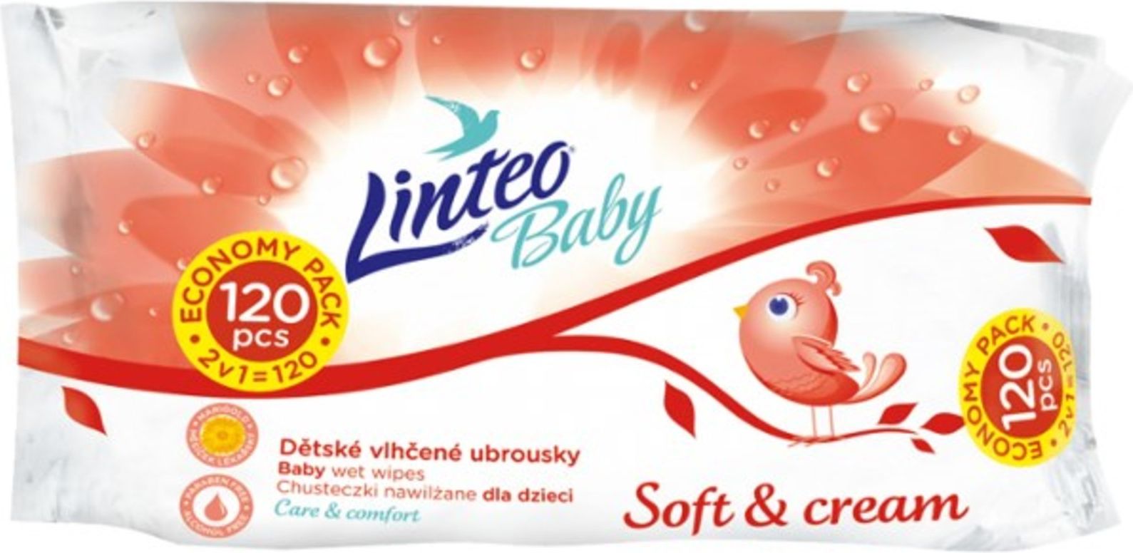 Vlhčené ubrousky Linteo Baby 120 ks soft and cream - obrázek 1
