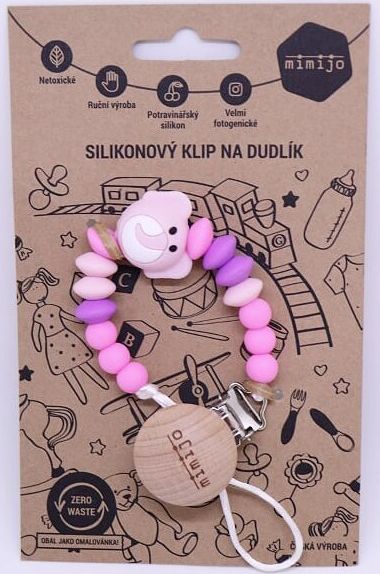 Mimijo klip na dudlík Růžový Slon - obrázek 2