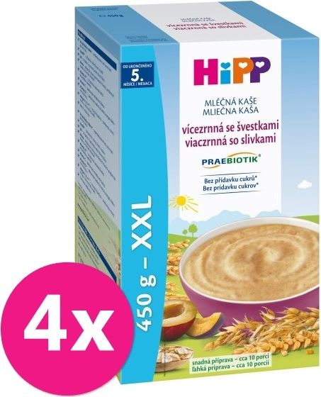 4 x HIPP Mléčná kaše Praebiotik vícezrnná se švestkami - obrázek 1