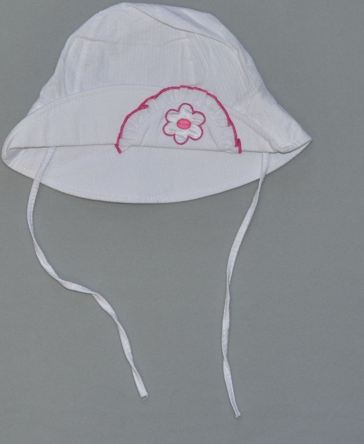 Dětská letní čepička, Krochetta, dívčí klobouček s kytičkou velikost 48, Výprodej - obrázek 1