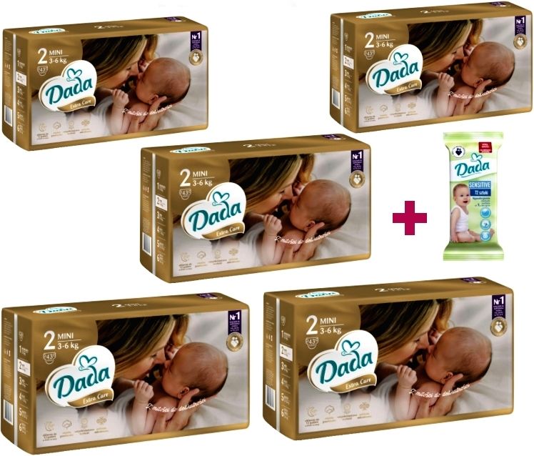5x Plenky DADA Extra Care vel. 2 (215ks) + Vlhčené ubrousky ZDARMA - obrázek 1