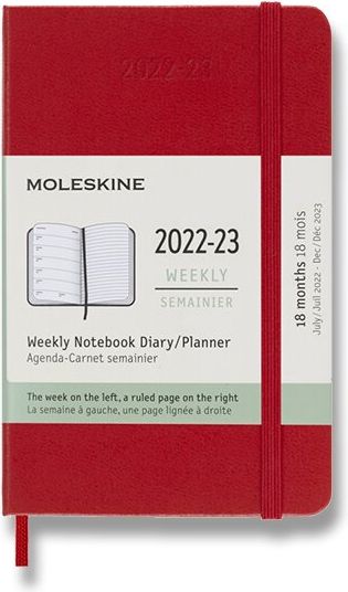 Moleskine 18měsíční diář 2022-23 - tvrdé desky červený týdenní A6 - obrázek 1