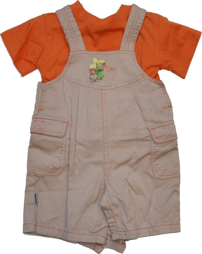 Dětský komplet, Aadvark, lacláče+oranžové tričko velikost 6-12 měsíců Výprodej - obrázek 1