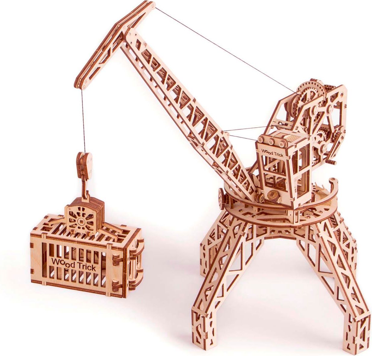 Wood Trick "Jeřáb s kontejnerem" - 3D dřevěné mechanické puzzle - obrázek 1