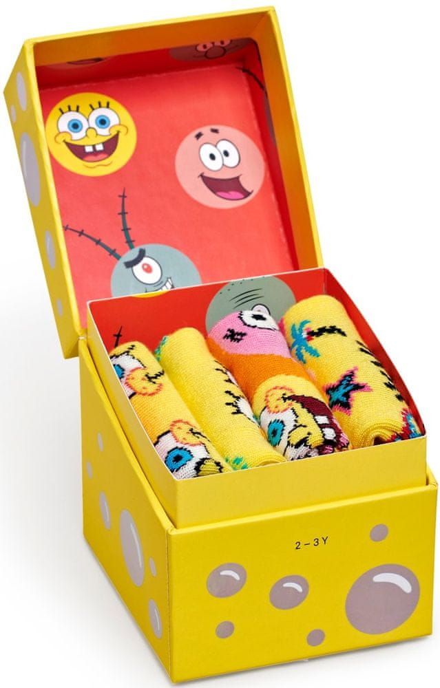 Happy Socks dětské ponožky Kids Sponge Bob 4-pack gift box 0-12, žlutá - obrázek 1