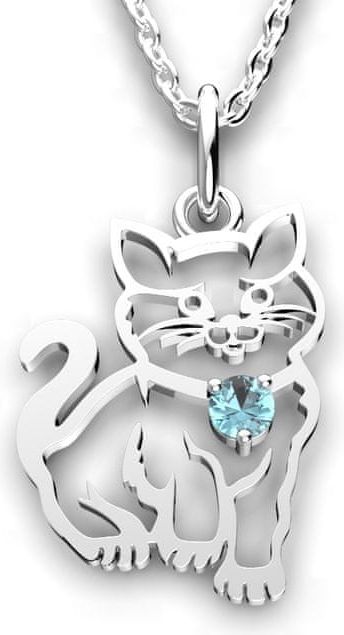 Jewstone Dětský stříbrný přívěsek kočka – modrý kubický zirkon 1,1 g,Ag 925/1000+Rh - obrázek 1