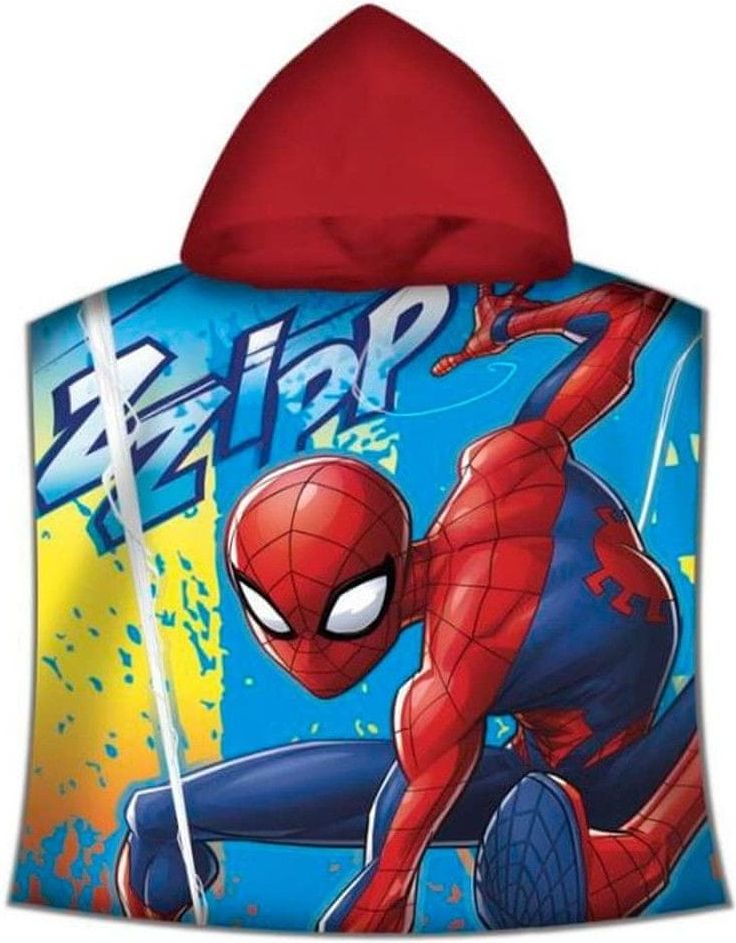 Dětská plážová bavlněné pončo osuška s kapucí Spiderman - červená - obrázek 1