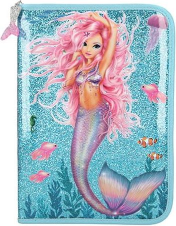Fantasy Model Penál s výbavou , Mořská panna, jednopatrový, tyrkysový s glitry - obrázek 1
