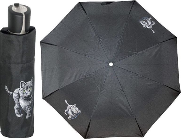 Doppler Mini Fiber CAT dámský skládací deštník s kočkou Barva: Černá - obrázek 1