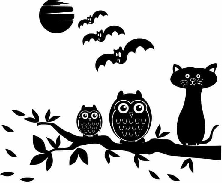 RoomDecor.eu Samolepky na zeď Sovy a kočka-14 (černá) - obrázek 1