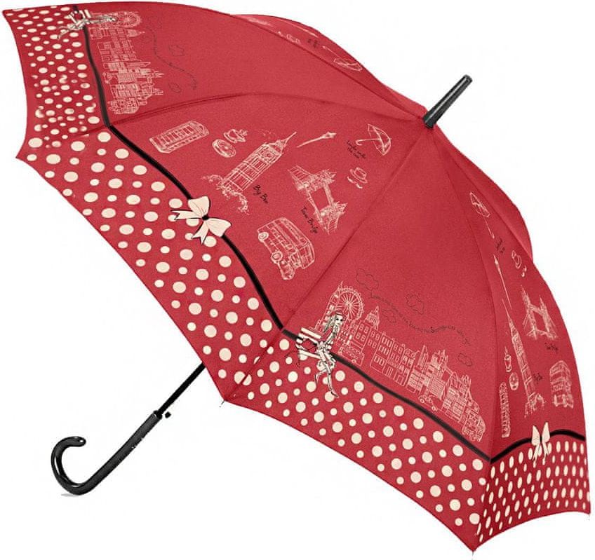 Cachemir London vystřelovací holový dámský deštník s potiskem Londýna Barva: Červená - obrázek 1