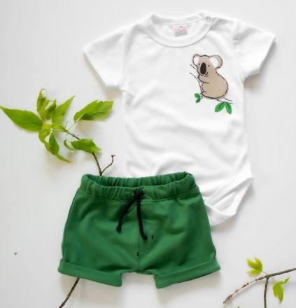 K-Baby 2 dílná dětská sada, body s kraťasky Boy Panda - zelená - obrázek 1