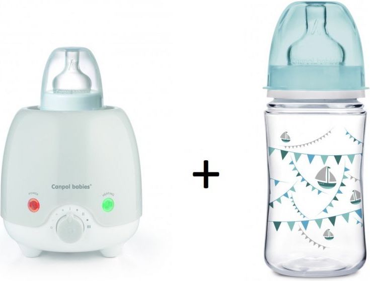 Elektrický ohřívač lahví s lahví PÁRTY 240ml ZDARMA Canpol Blue - obrázek 1