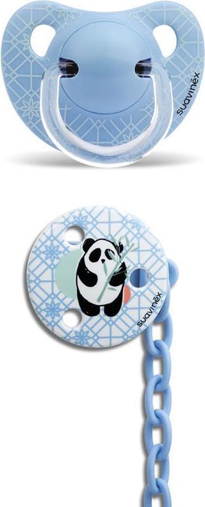 ŠIDÍTKO anatomické 6m+ latex + KLIP KULATÝ Suavinex Modrá Panda - obrázek 1