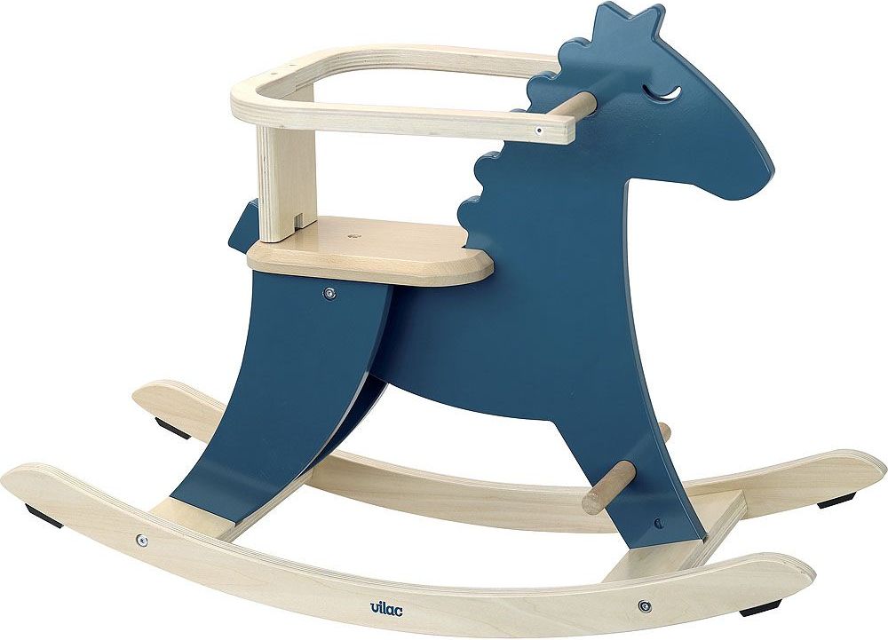 Dřevěný houpací kůň s opěradlem Vilac Modrý - obrázek 1