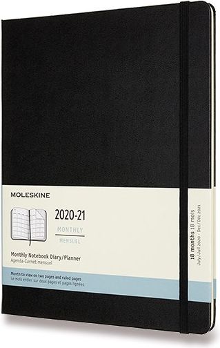 Moleskine 18měsíční diář 2020-21 - tvrdé desky XL, měsíční, černý - obrázek 1