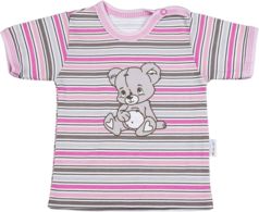 Tričko dětské krátký rukáv - MEDVÍDEK proužky růžové - vel.74 - obrázek 1