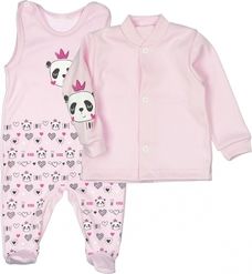 Souprava kojenecká 2-dílná bavlna - PANDA LOVE růžová - vel.56 - obrázek 1