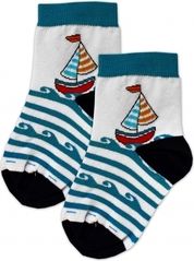 Ponožky dětské bavlna - PLACHETNICE proužky tyrkysové - vel.17-18 (obuv 28-29) - obrázek 1